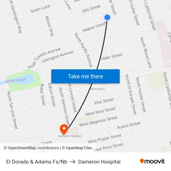 El Dorado & Adams Fs/Nb to Dameron Hospital map