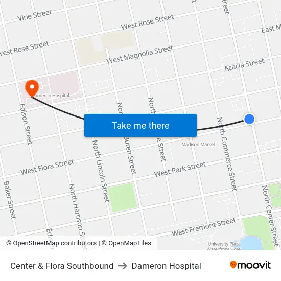 Center & Flora Southbound to Dameron Hospital map