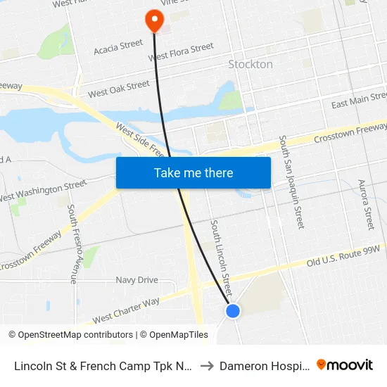 Lincoln St & French Camp Tpk Nbns to Dameron Hospital map
