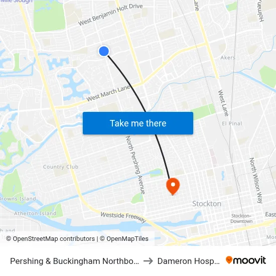 Pershing & Buckingham Northbound to Dameron Hospital map