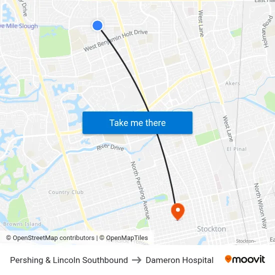 Pershing & Lincoln Southbound to Dameron Hospital map