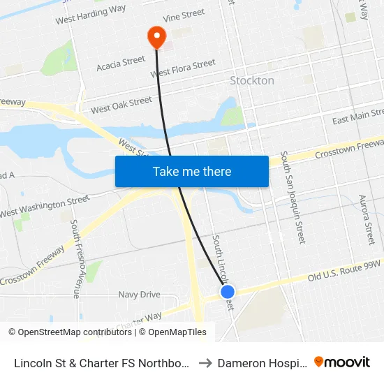Lincoln St & Charter FS Northbound to Dameron Hospital map
