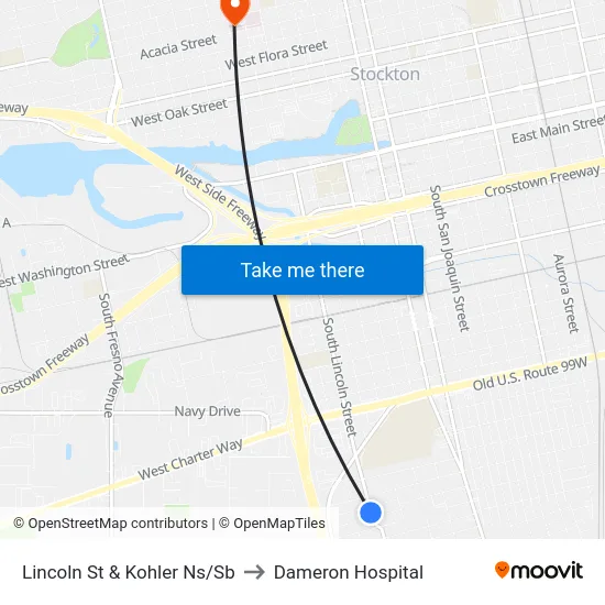 Lincoln St & Kohler Ns/Sb to Dameron Hospital map