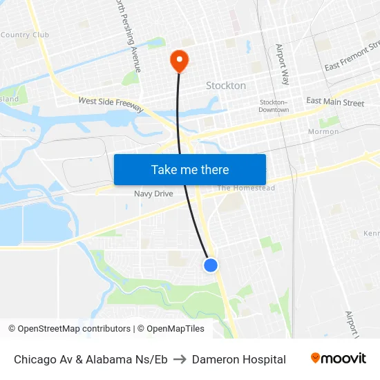 Chicago Av & Alabama Ns/Eb to Dameron Hospital map