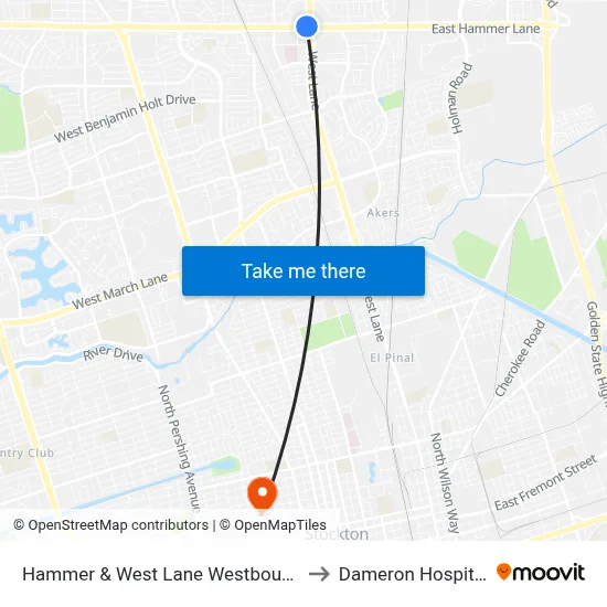 Hammer & West Lane Westbound to Dameron Hospital map