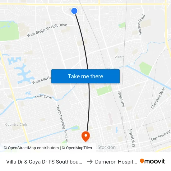 Villa Dr & Goya Dr FS Southbound to Dameron Hospital map