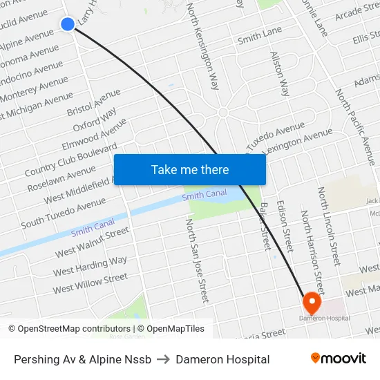 Pershing Av & Alpine Nssb to Dameron Hospital map