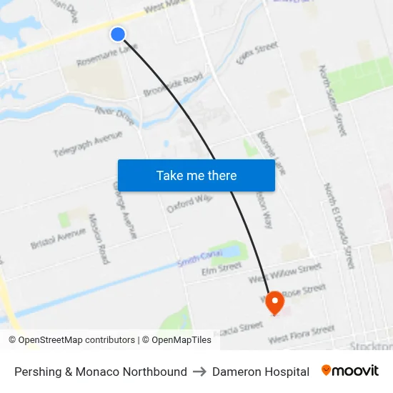 Pershing & Monaco Northbound to Dameron Hospital map