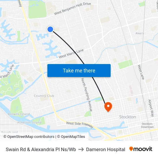 Swain Rd & Alexandria Pl Ns/Wb to Dameron Hospital map