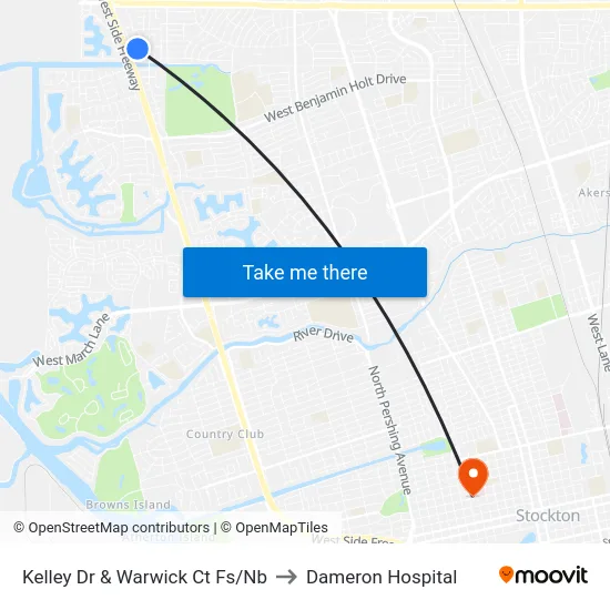 Kelley Dr & Warwick Ct Fs/Nb to Dameron Hospital map