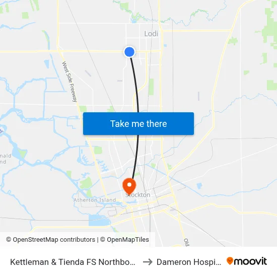Kettleman & Tienda FS Northbound to Dameron Hospital map