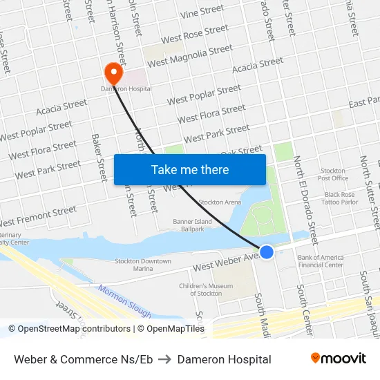 Weber & Commerce Ns/Eb to Dameron Hospital map