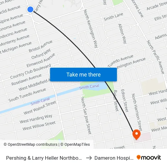Pershing & Larry Heller Northbound to Dameron Hospital map