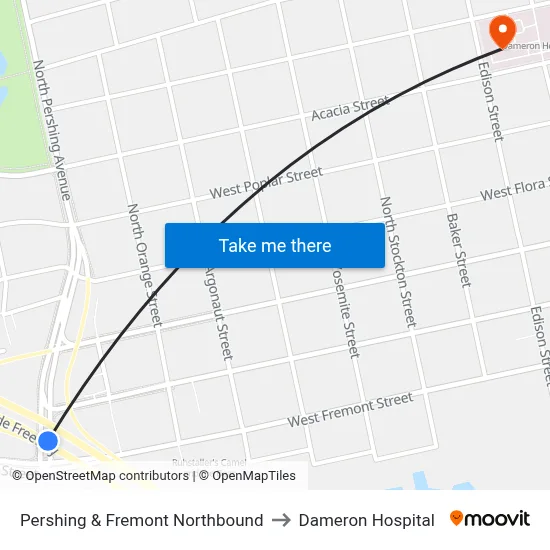Pershing & Fremont Northbound to Dameron Hospital map