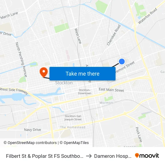 Filbert St & Poplar St FS Southbound to Dameron Hospital map