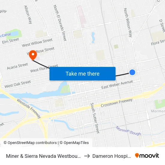 Miner & Sierra Nevada Westbound to Dameron Hospital map