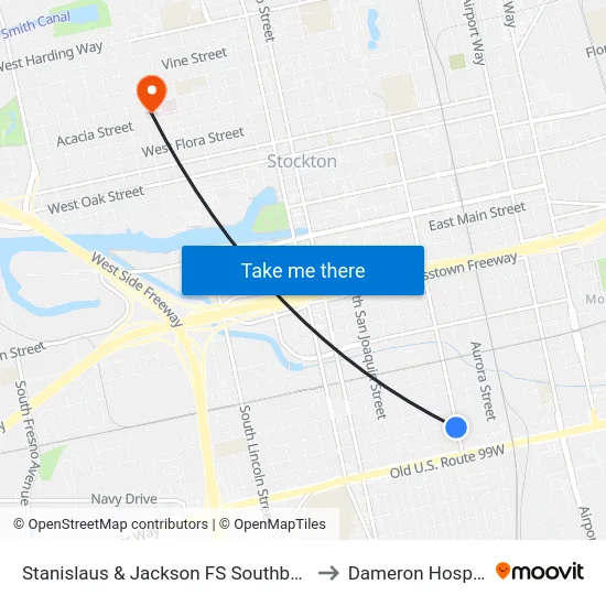 Stanislaus & Jackson FS Southbound to Dameron Hospital map