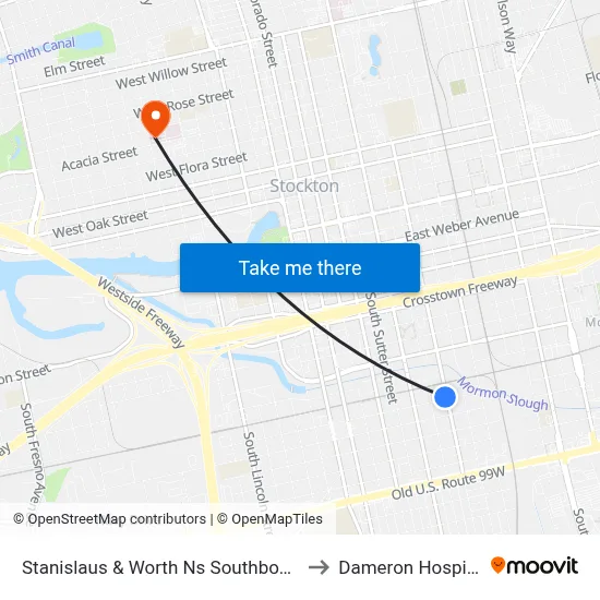 Stanislaus & Worth Ns Southbound to Dameron Hospital map