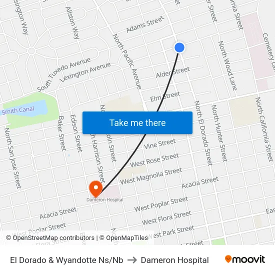 El Dorado & Wyandotte Ns/Nb to Dameron Hospital map