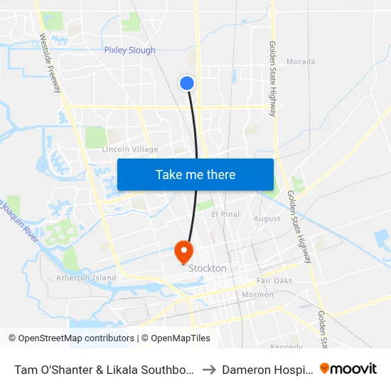 Tam O'Shanter & Likala Southbound to Dameron Hospital map
