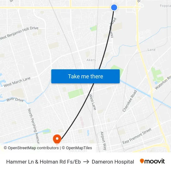 Hammer Ln & Holman Rd Fs/Eb to Dameron Hospital map
