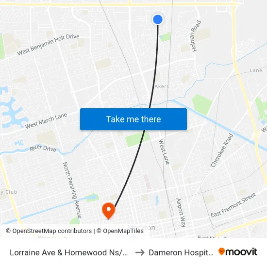 Lorraine Ave & Homewood Ns/Sb to Dameron Hospital map