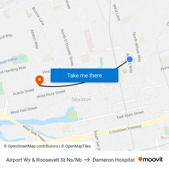 Airport Wy & Roosevelt St Ns/Nb to Dameron Hospital map