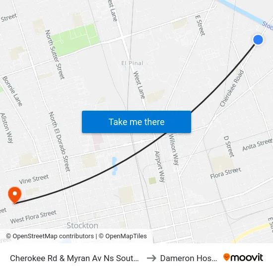 Cherokee Rd & Myran Av Ns Southbound to Dameron Hospital map