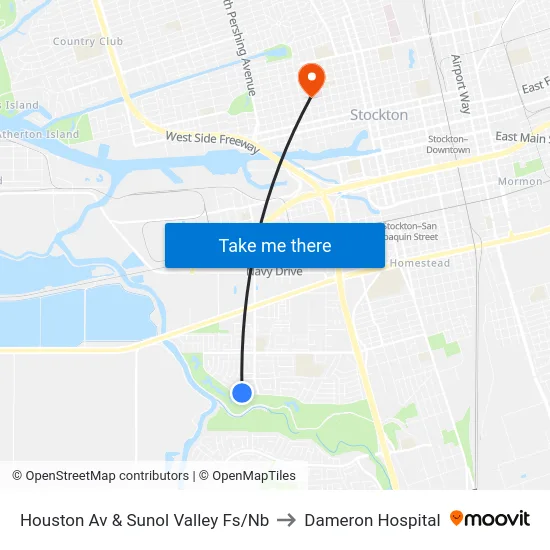 Houston Av & Sunol Valley Fs/Nb to Dameron Hospital map