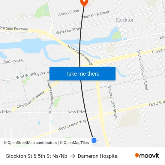 Stockton St & 5th St Ns/Nb to Dameron Hospital map