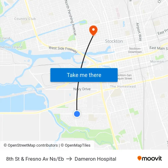 8th St & Fresno Av Ns/Eb to Dameron Hospital map
