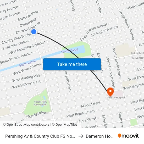 Pershing Av & Country Club FS Northbound to Dameron Hospital map