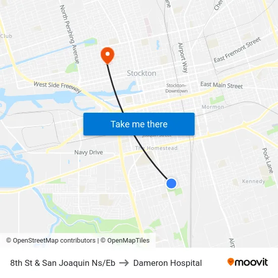 8th St & San Joaquin Ns/Eb to Dameron Hospital map
