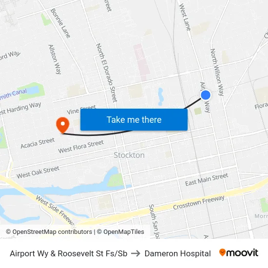 Airport Wy & Roosevelt St Fs/Sb to Dameron Hospital map