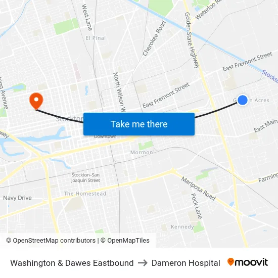 Washington & Dawes Eastbound to Dameron Hospital map