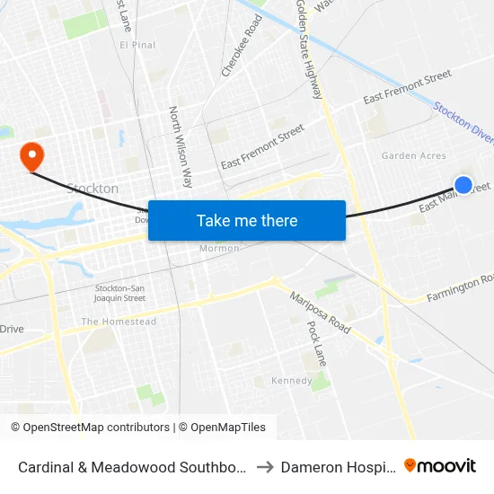 Cardinal & Meadowood Southbound to Dameron Hospital map