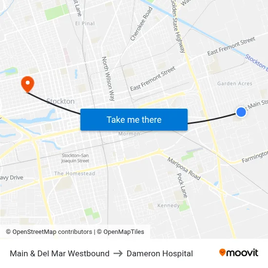 Main & Del Mar Westbound to Dameron Hospital map