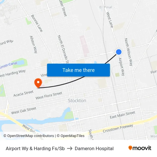 Airport Wy & Harding Fs/Sb to Dameron Hospital map