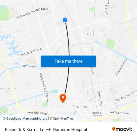 Elaine Dr & Kermit Ln to Dameron Hospital map