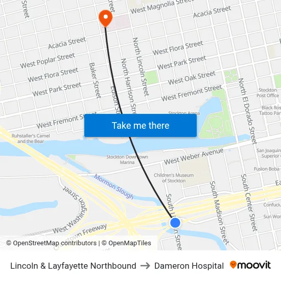Lincoln & Layfayette Northbound to Dameron Hospital map