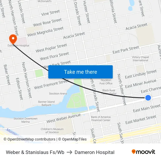Weber & Stanislaus Fs/Wb to Dameron Hospital map