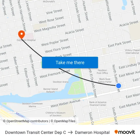 Downtown Transit Center Dep C to Dameron Hospital map