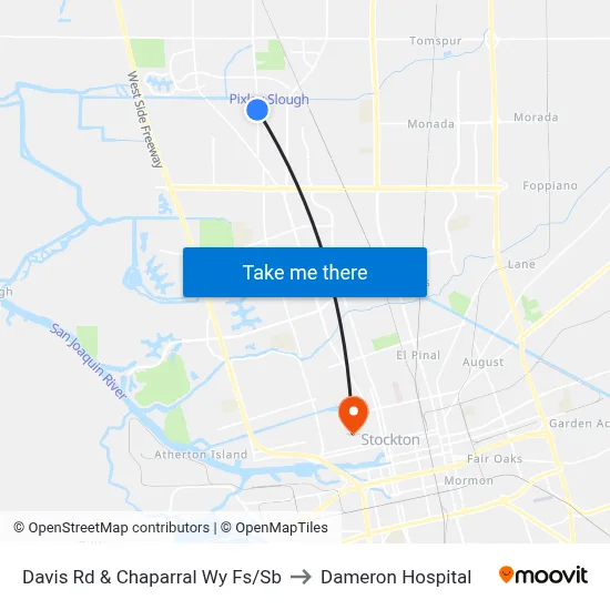 Davis Rd & Chaparral Wy Fs/Sb to Dameron Hospital map
