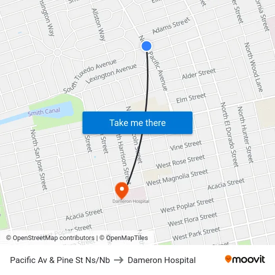 Pacific Av & Pine St Ns/Nb to Dameron Hospital map
