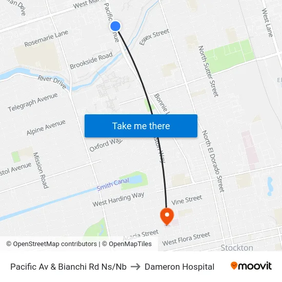 Pacific Av & Bianchi Rd Ns/Nb to Dameron Hospital map