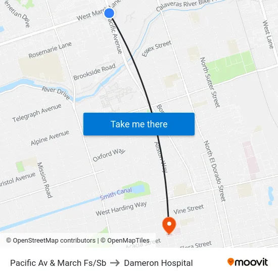 Pacific Av & March Fs/Sb to Dameron Hospital map