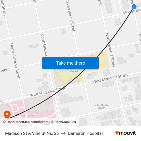 Madison St & Vine St Ns/Sb to Dameron Hospital map