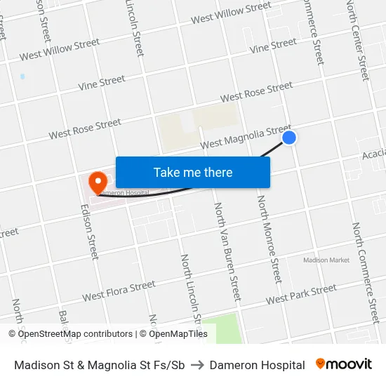 Madison St & Magnolia St Fs/Sb to Dameron Hospital map