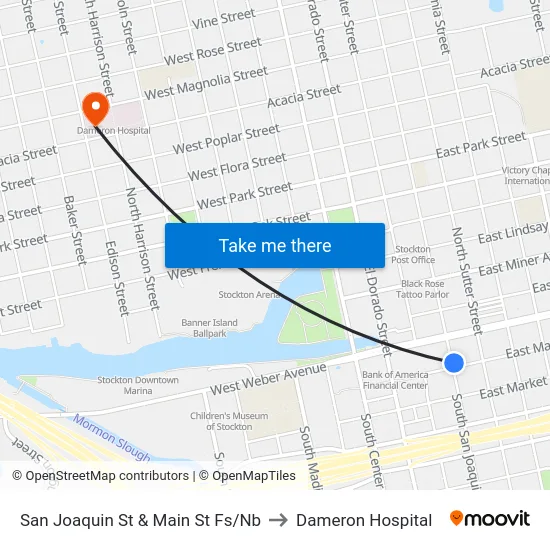 San Joaquin St & Main St Fs/Nb to Dameron Hospital map