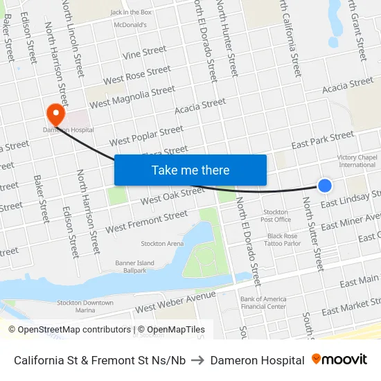 California St & Fremont St Ns/Nb to Dameron Hospital map